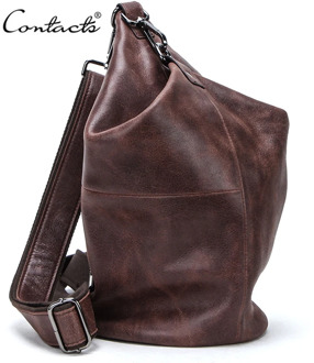 CONTACT'S 100% Genuine Leather Crossbody Bag for Men Large Capacity Shoulder Messenger Bags Male Casual Chest Bag Pack Bolsos