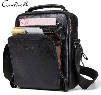 CONTACT'S 100% genuine leather men shoulder bag crossbody bags for men high quality bolsas fashion messenger bag for 9.7" Ipad