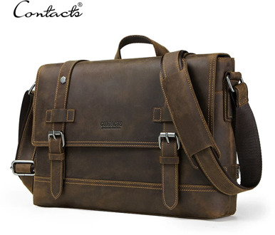 CONTACT'S crazy horse genuine leather men's bag vintage man shoulder bags for laptop messenger bags male bolsa crossbody handbag