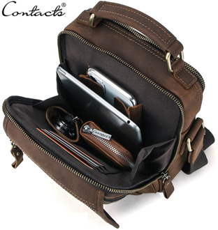 CONTACT'S Crazy Horse Leather Men Messenger Bag Vintage Man HandBags for 7.9" iPad High Quality Shoulder Bags Tote Crossbody Bag