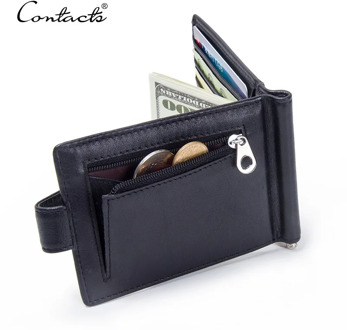 CONTACT'S Fashion Genuine Leather Money Clips High Quality Cow Leather Men Wallets Hasp Mini Purses vintage Men Wallet Card Hold