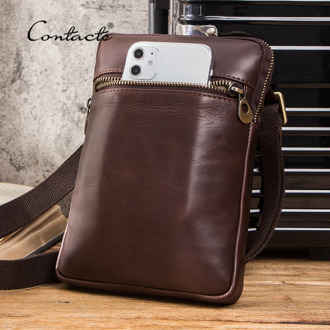 CONTACT'S Genuine Leather Men Crossbody Bag Casual Small Phone Pouch Case Multifunction Shoulder Bags for Mini iPad Male Blosa