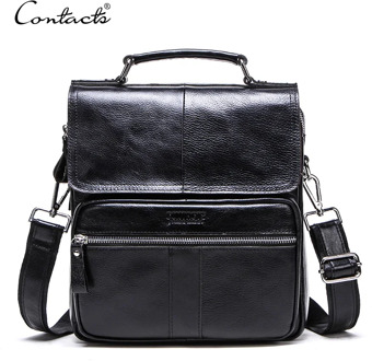 CONTACT'S Genuine Leather Men Messenger Bags With Zipper Pocket High Quality Shoulder Bag Soft Crossbody Bags For 9.7inch iPad