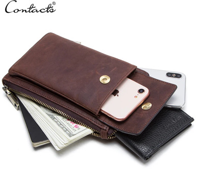 CONTACT'S genuine leather men shoulder bag for cell phone with card holders male vintage crossbody bag men's small waist packs