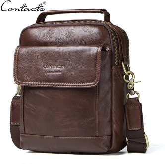 CONTACT'S Genuine Leather Shoulder Bags Fashion Men Messenger Bag Small ipad Male Tote Vintage New Crossbody Bags Men's Handbags