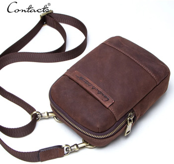 CONTACT'S genuine leather vintage men phone bag for belt shoulder bag with card holders male travel waist pack crossbody bags