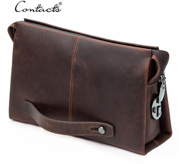 CONTACT'S Men Clutch Bag Large Capacity Genuine Leather Men Wallets Cell Phone Pocket Coded Lock Design Business Long Purse Male