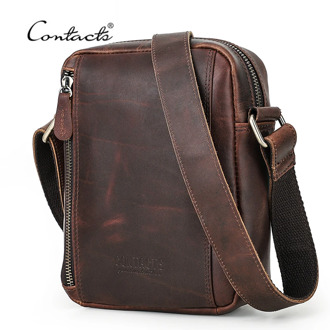CONTACT'S NEW Crazy Horse Leather Messenger Bag for Men Quality Purse and Crossbody Bags Luxury Brand Male Shoulder Bag Bolsos