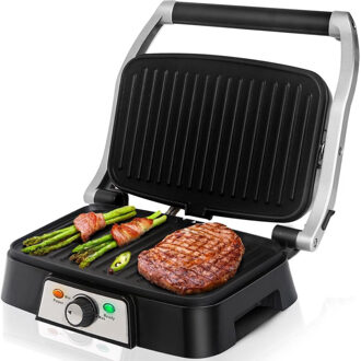 Contactgrill - Tosti Apparaat - Tosti Ijzer - Aigi Hitty - Cool Touch - RVS - Zwart/Zilver