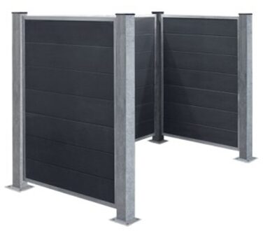 Containerscherm composiet - Futura antraciet met stalen palen met voet - 108 x 198 x 133 cm