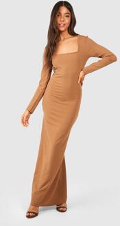 Contour Maxi Jurk Met Vierkante Hals, Camel - 42