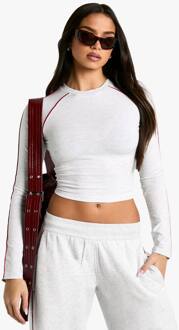 Contrast Binding Lange Mouw Top, Ash Grey - 44