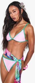 Contrast Binding Triangle Bikini Top & Tanga Bikini Bottoms Set, Pink - 34