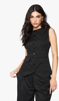 Contrast Button Longline Aangesneden Getailleerd Tank, Black - 36
