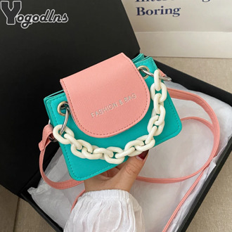 Contrast Color Mini PU Leather Crossbody Bags For Women Summer Chain Designer Handbags Purse Lady Shoulder Messenger Pouches