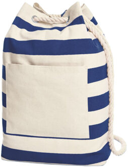 Contrast gestreepte strandtas met koord Blauw - One size
