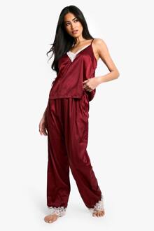 Contrast Kant Afgewerkte Cami Top & Broek Pyjama Set, Burgundy - 38