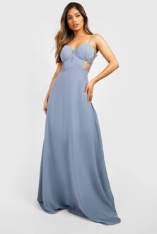 Contrast Kant Corset Maxi Jurk, Dusty Blue - 42