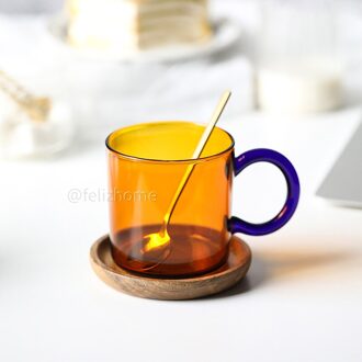 Contrast Kleur Hittebestendig Glas Mok Opknoping Oor Koffie Cup Kantoor Huishoudelijke Water Cup Hoge Temperatuur Weerstand amber lepel Coaster