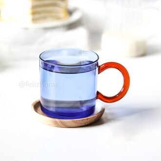 Contrast Kleur Hittebestendig Glas Mok Opknoping Oor Koffie Cup Kantoor Huishoudelijke Water Cup Hoge Temperatuur Weerstand blauw cup Coaster