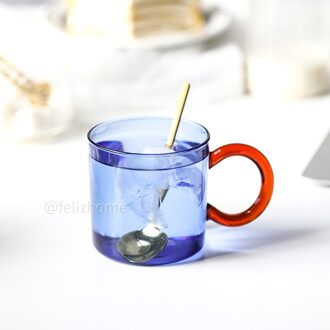 Contrast Kleur Hittebestendig Glas Mok Opknoping Oor Koffie Cup Kantoor Huishoudelijke Water Cup Hoge Temperatuur Weerstand blauw cup met lepel