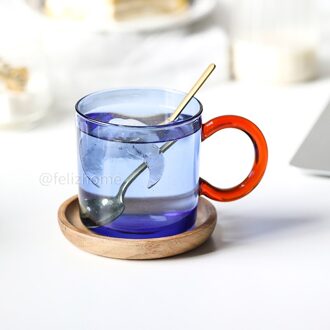 Contrast Kleur Hittebestendig Glas Mok Opknoping Oor Koffie Cup Kantoor Huishoudelijke Water Cup Hoge Temperatuur Weerstand blauw lepel Coaster
