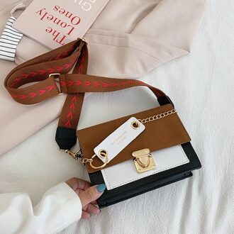 Contrast Kleur Lederen Crossbody Tassen Voor Vrouwen Reizen Handtas Mode Eenvoudige Schouder Eenvoudige Tas Dames Cross Body Bag bruin