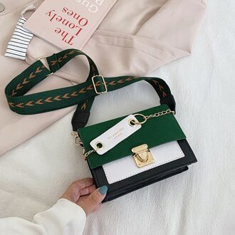 Contrast Kleur Lederen Crossbody Tassen Voor Vrouwen Reizen Handtas Mode Eenvoudige Schouder Eenvoudige Tas Dames Cross Body Bag groen en zwart