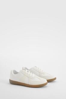 Contrast Panel Gum Sole Sneakers, White - 3