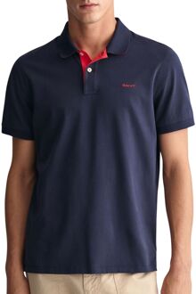 Contrast Piqué Polo Heren donkerblauw - rood - L