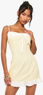 Contrast Polka Dot Mini Jurk, Lemon - 44