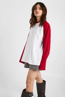 Contrast Raglan Top Met Lange Mouwen, White - 40
