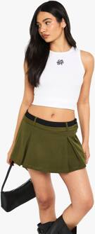 Contrast Tailleband Box Plooi Skort, Khaki - 34