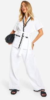 Contrast Trim Wijde Pijpenbroek, Ivory - 42