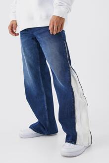 Contrasterende Baggy Jeans Met Rits, Indigo - 32R