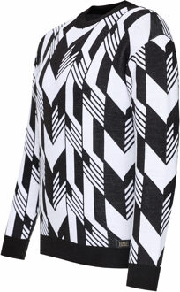 Contrasterende fijngebreide trui met ronde hals - maat L Zwart/wit