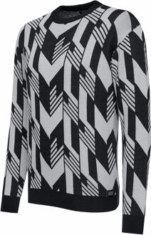 Contrasterende fijngebreide trui met ronde hals Zwart - 3XL