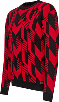 Contrasterende fijngebreide trui met ronde hals Zwart/rood