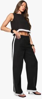 Contrasterende Gestreepte Linnen Broek, Black - 42