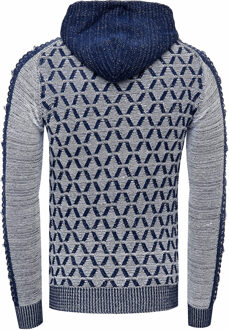 Contrasterende grof gebreide hoodie met 1/2 rits Blauw