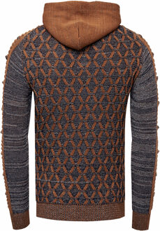 Contrasterende grof gebreide hoodie met 1/2 rits Camel
