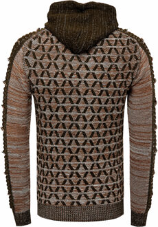 Contrasterende grof gebreide hoodie met 1/2 rits Kaki - 2XL