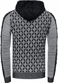 Contrasterende grof gebreide hoodie met 1/2 rits - maat Zwart