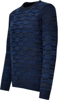 Contrasterende grove trui met ronde hals - maat Marineblauw