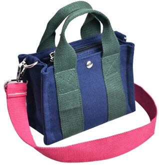 Contrasterende Kleur Canvas Kleine Vierkante Tas Schouder Messenger Bag Heuptas Multifunctionele Trendy Tas Blauw Groen