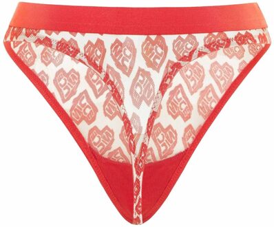 Contrasterende Wit/Rode Dames AOP Hart String Ondergoed 211 2 15 10 0469 Rood