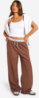 Contrastgestreepte Tailleband, Wijde Pijpen Broek, Mocha - 36