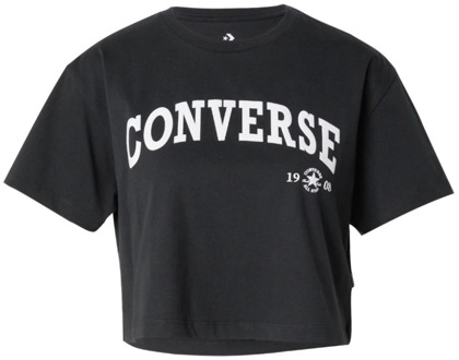Converse Logo Print Crop T-shirt Converse , Black , Dames - L,M,S,Xs