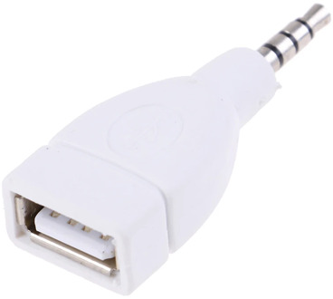 Converter Adapter USB 2.0 Female to 3.5mm Male AUX Audio Car Plug Jack white