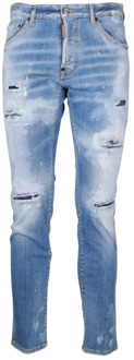 Cool Guy slim fit jeans met ripped details en verfspetters Indigo - 46